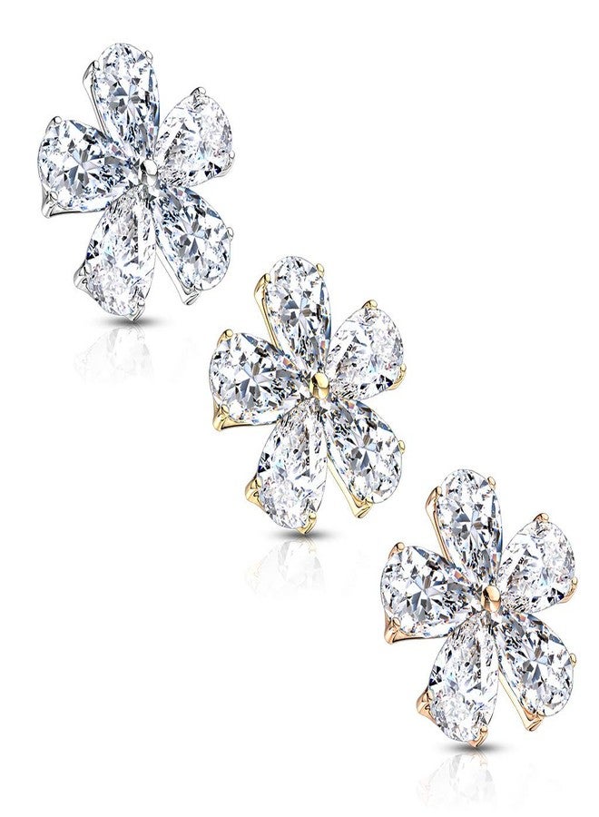 FIFTH CUE 14G Five Pear CZ Flower 316L Surgical Steel Internally Threaded Dermal Anchor Top (Gold/Clear) - Image 5